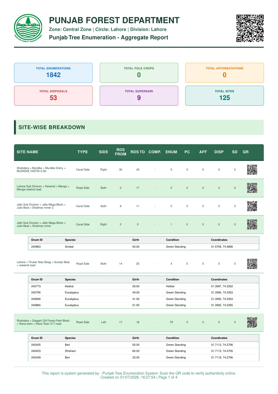 First page of Enumeration Aggregate Report